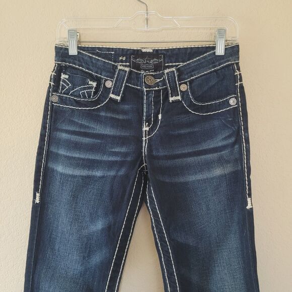 Big Star Liv Boot Womens 26L Low Rise Bootcut Dark Wash Denim Jeans White Sitch - Picture 3 of 10